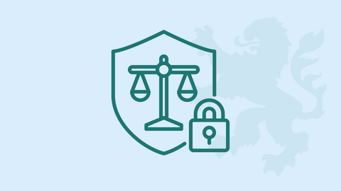 Justizwachtmeister Illustration Waage, Schild und Schloss